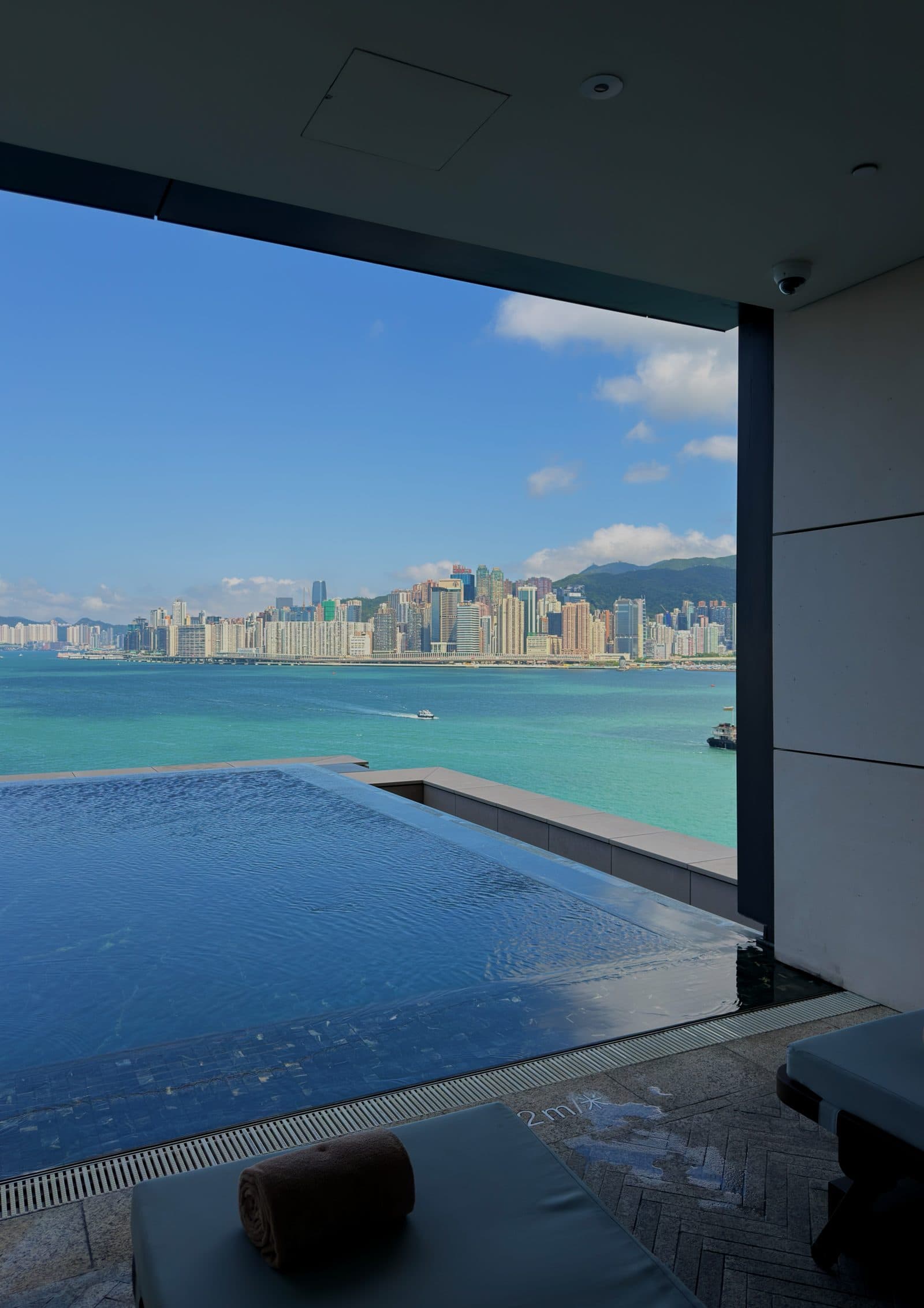 The infinity pool looking across to Hong Kong Island
