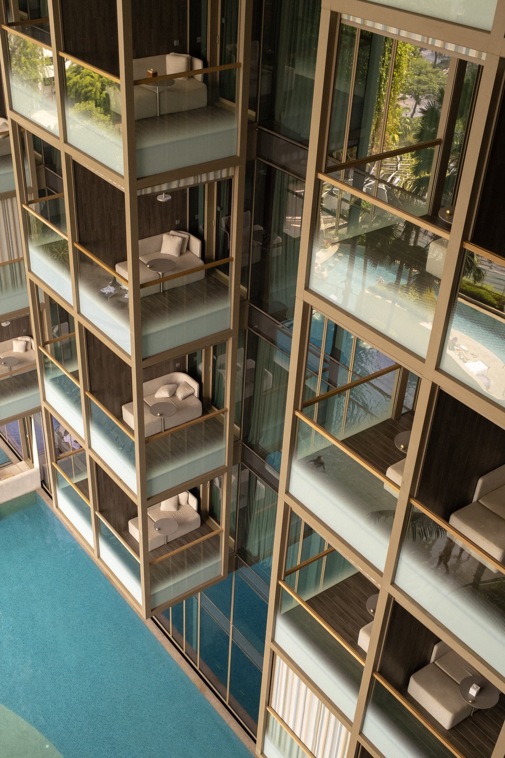Terraced pool architecture photographed from above